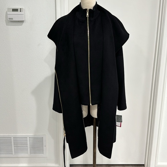 Vince Camuto Black Belted Layered Coat - L - Picture 8 of 16